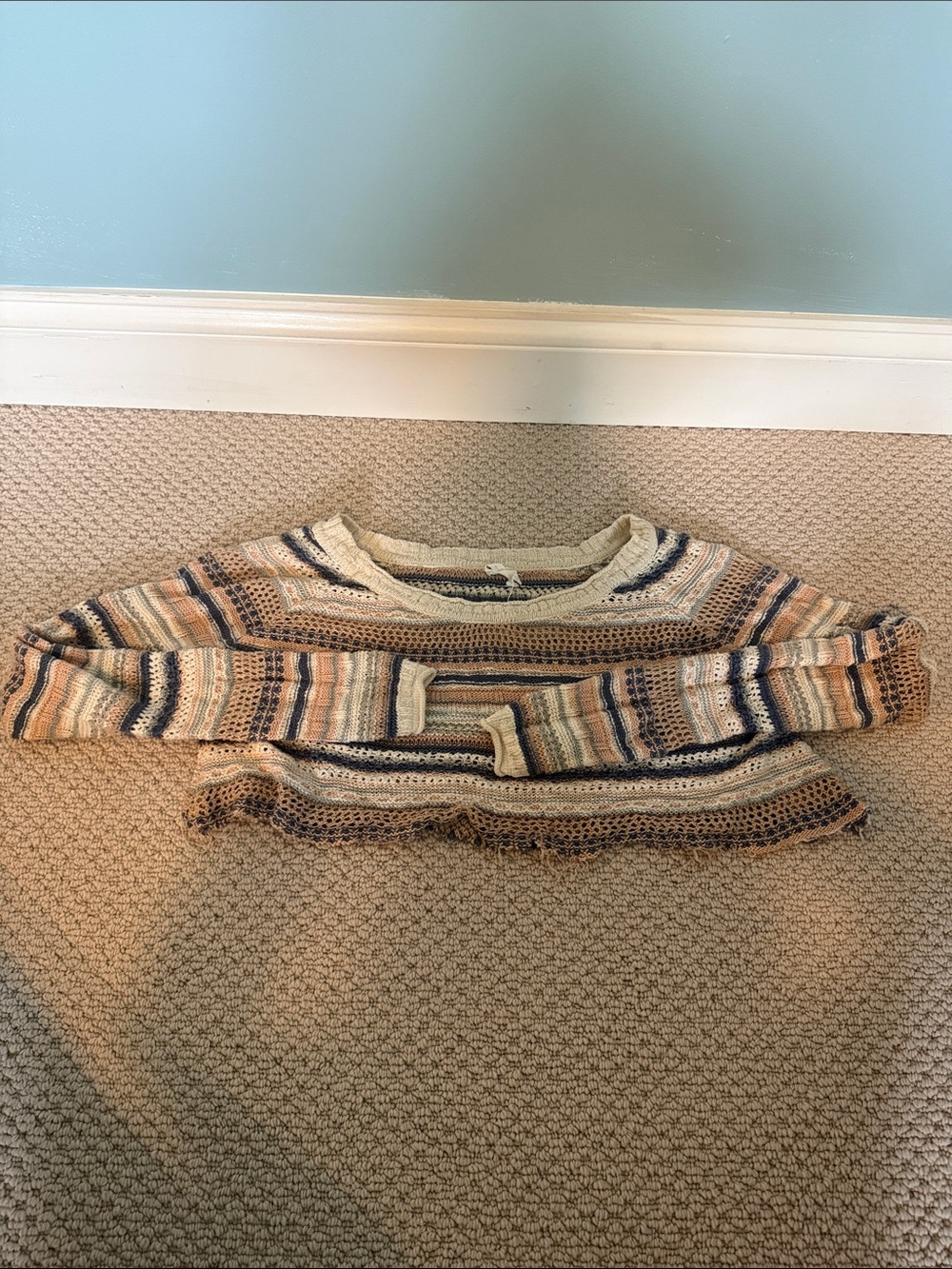 Willow & Clay One Size fits XS-Small Striped Crochet Knit Sweater - Cream Multi
